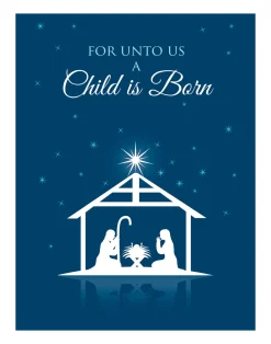 Blue Nativity Religious Holiday Wall Decor Art Print