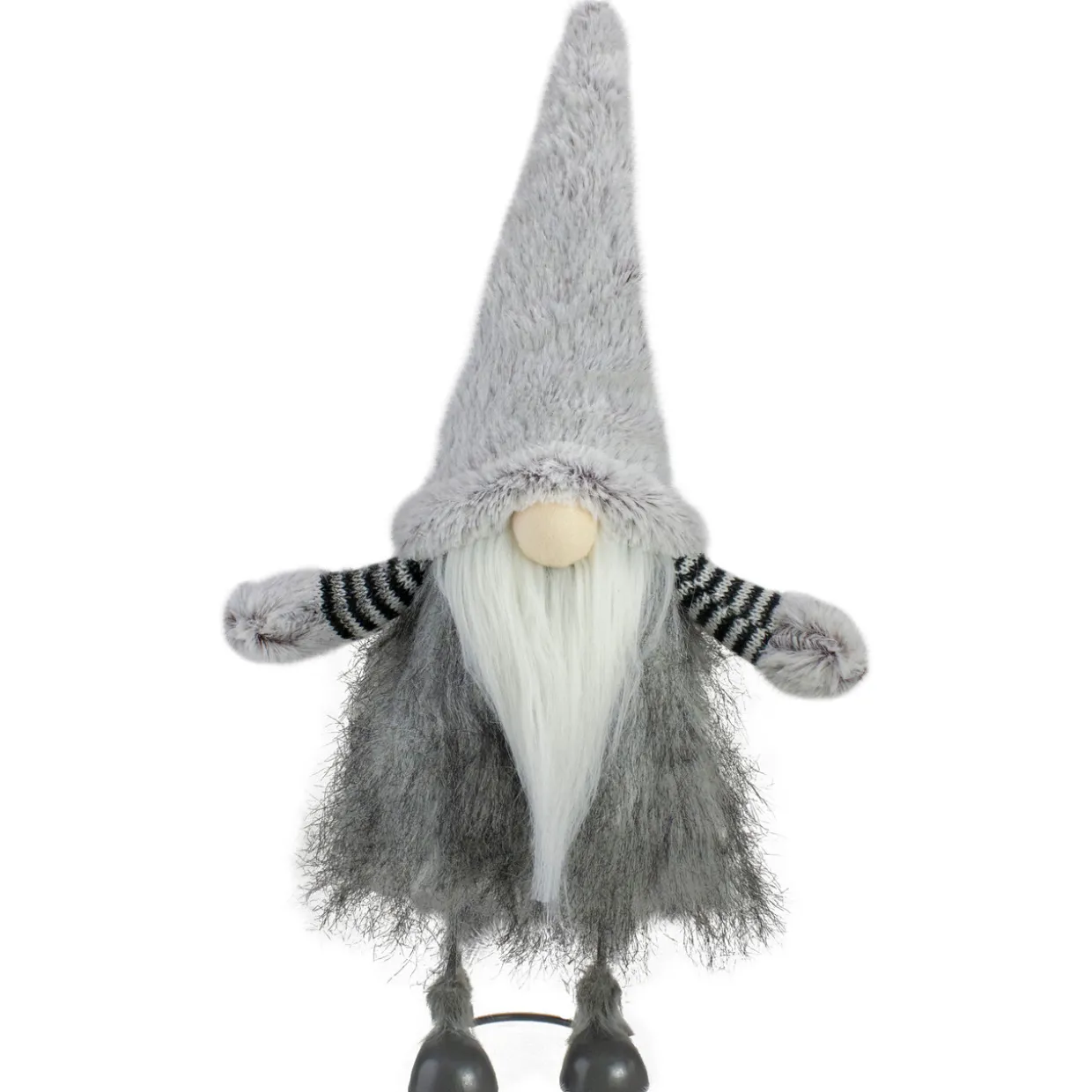 Bouncing Gnome with Shaggy Beard Christmas Figure - 17" - Gray and Black