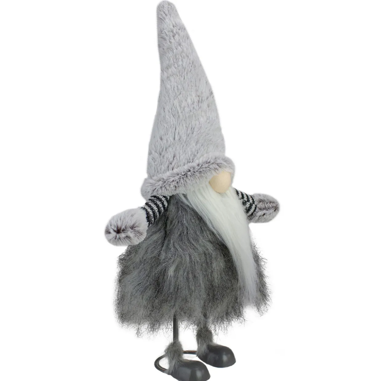 Bouncing Gnome with Shaggy Beard Christmas Figure - 17" - Gray and Black