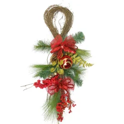 Bows, Berries and Ornaments Mixed Pine Artificial Christmas Teardrop Swag - 26" - Unlit