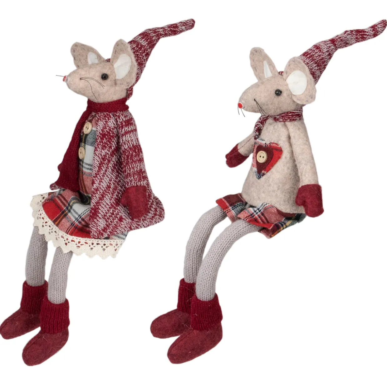 Boy and Girl Sitting Plush Christmas Mice Figures - 16" - Set of 2