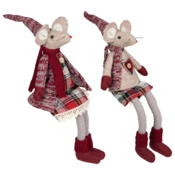 Boy and Girl Sitting Plush Christmas Mice Figures - 16