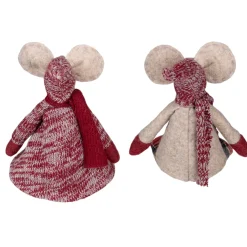 Boy and Girl Sitting Plush Christmas Mice Figures - 16