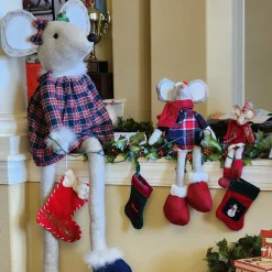 Boy and Girl Sitting Plush Christmas Mice Figures - 16