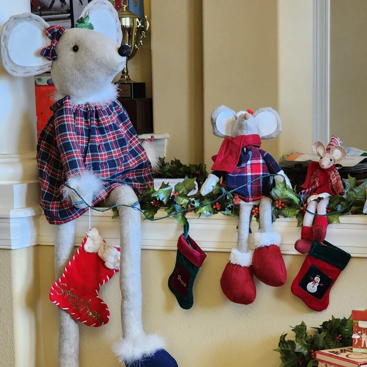 Boy and Girl Sitting Plush Christmas Mice Figures - 16" - Set of 2