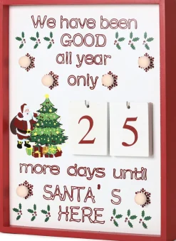 BRUBAKER Christmas Countdown Calendar - Wooden Board with Calendar Sheets - White with 6 LED Lights - 11 x 1.57 x 14 inches