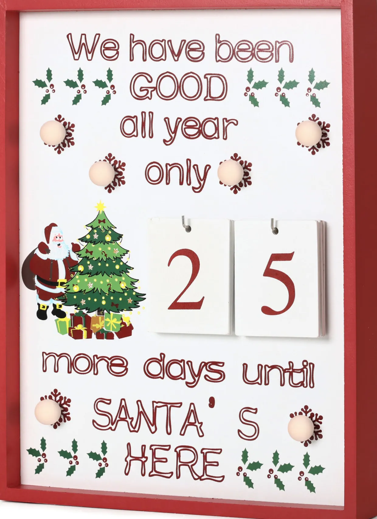 BRUBAKER Christmas Countdown Calendar - Wooden Board with Calendar Sheets - White with 6 LED Lights - 11 x 1.57 x 14 inches