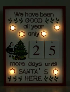 BRUBAKER Christmas Countdown Calendar - Wooden Board with Calendar Sheets - White with 6 LED Lights - 11 x 1.57 x 14 inches