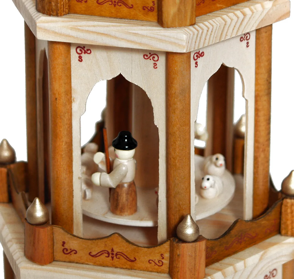 BRUBAKER Christmas Pyramid - 24 Inches - 4 Tier Carousel with 6 Candle Holders and Hand Painted Figurines - Designed in Germany