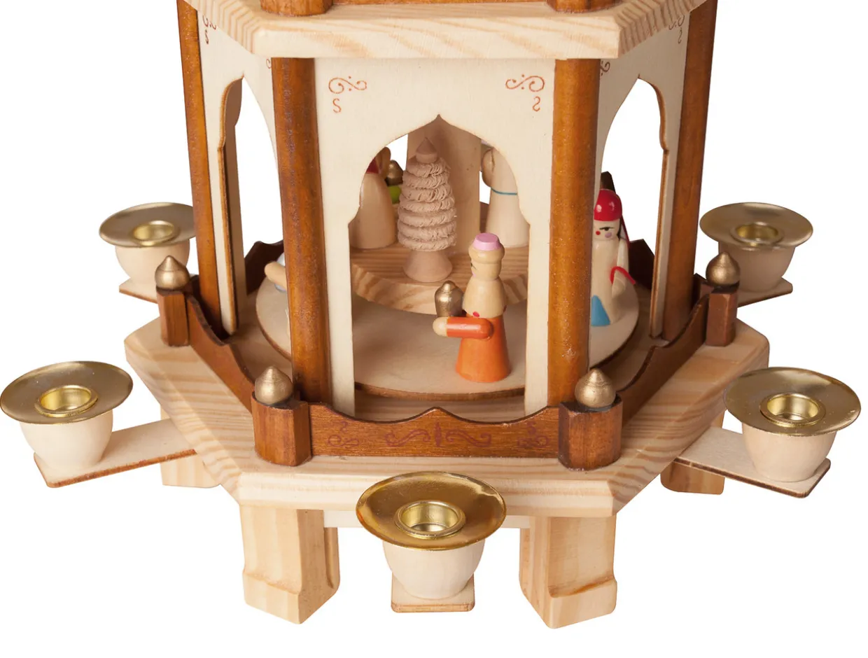 BRUBAKER Christmas Pyramid - 24 Inches - 4 Tier Carousel with 6 Candle Holders and Hand Painted Figurines - Designed in Germany