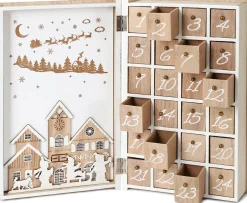 BRUBAKER Reusable Wooden Advent Calendar to Fill - Merry Christmas Book - DIY Christmas Calendar 7.72 x 2.95 x 11.81 inches