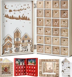 BRUBAKER Reusable Wooden Advent Calendar to Fill - Merry Christmas Book - DIY Christmas Calendar 7.72 x 2.95 x 11.81 inches