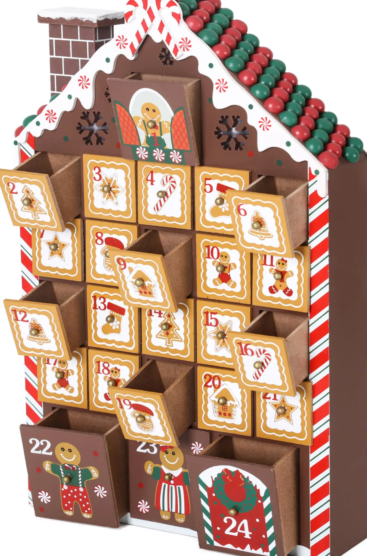 BRUBAKER Reusable Wooden Advent Calendar to Fill - Gingerbread House with LED Lighting - DIY Christmas Calendar 10.31 x 17.72 x 2.17 inches