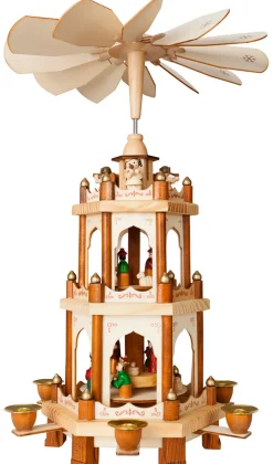 BRUBAKER Wooden Christmas Pyramid - 18 Inches - 3 Tier Carousel - Nativity Play - Designed in Germany