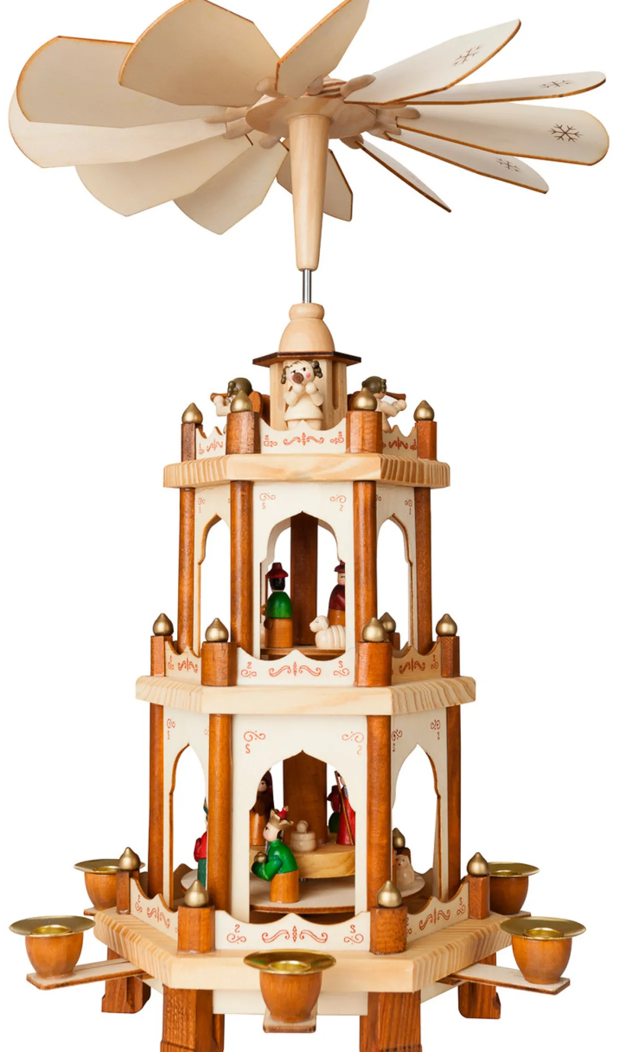 BRUBAKER Wooden Christmas Pyramid - 18 Inches - 3 Tier Carousel - Nativity Play - Designed in Germany