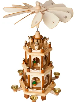 BRUBAKER Wooden Christmas Pyramid - 18 Inches - 3 Tier Carousel - Nativity Play - Designed in Germany