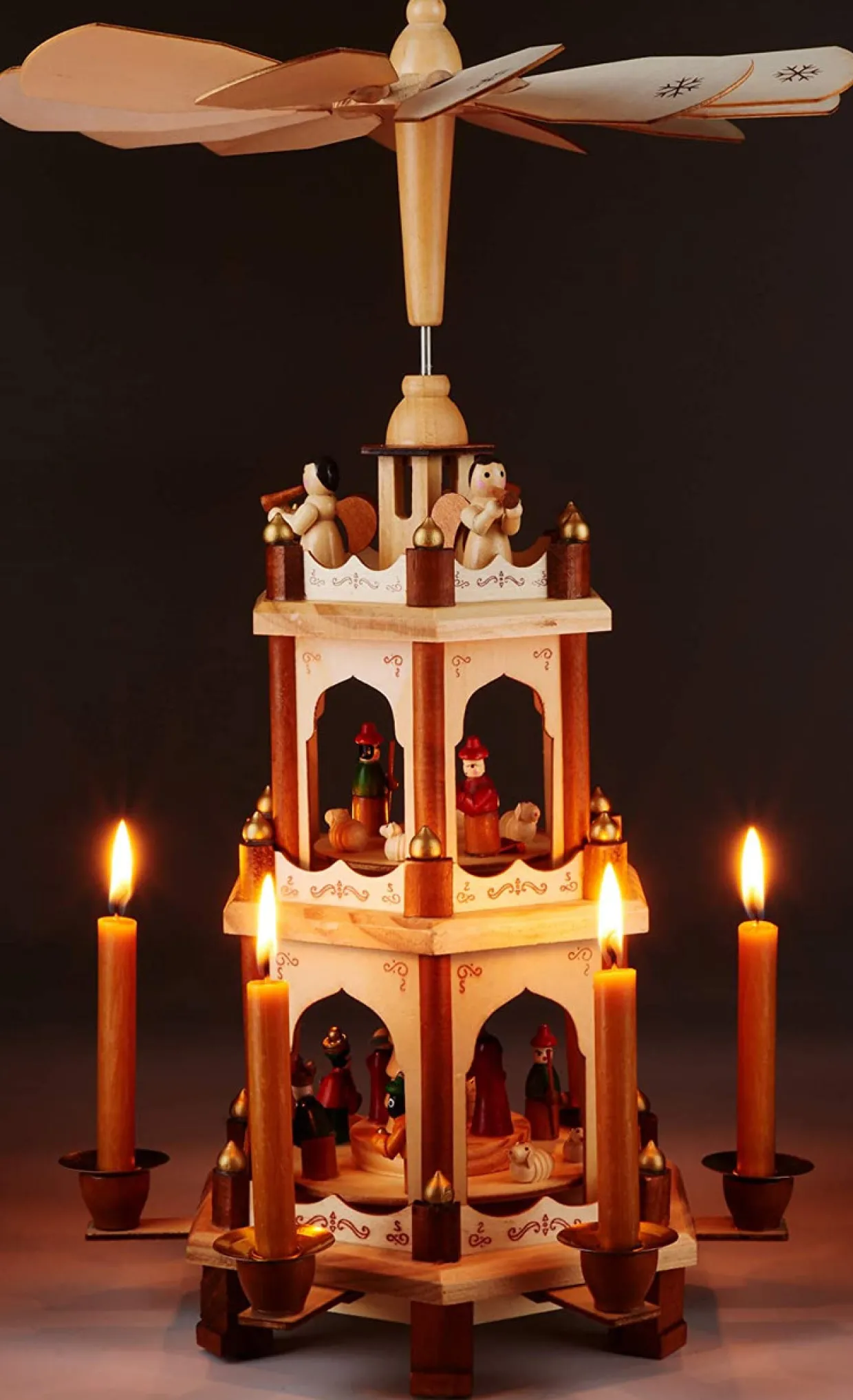 BRUBAKER Wooden Christmas Pyramid - 18 Inches - 3 Tier Carousel - Nativity Play - Designed in Germany