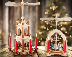 BRUBAKER Wooden Christmas Pyramid - 18 Inches - 3 Tier Carousel - Nativity Play - Designed in Germany