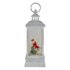 Brushed Christmas Cardinals Snow Globe Lantern - 11" - White and Silver