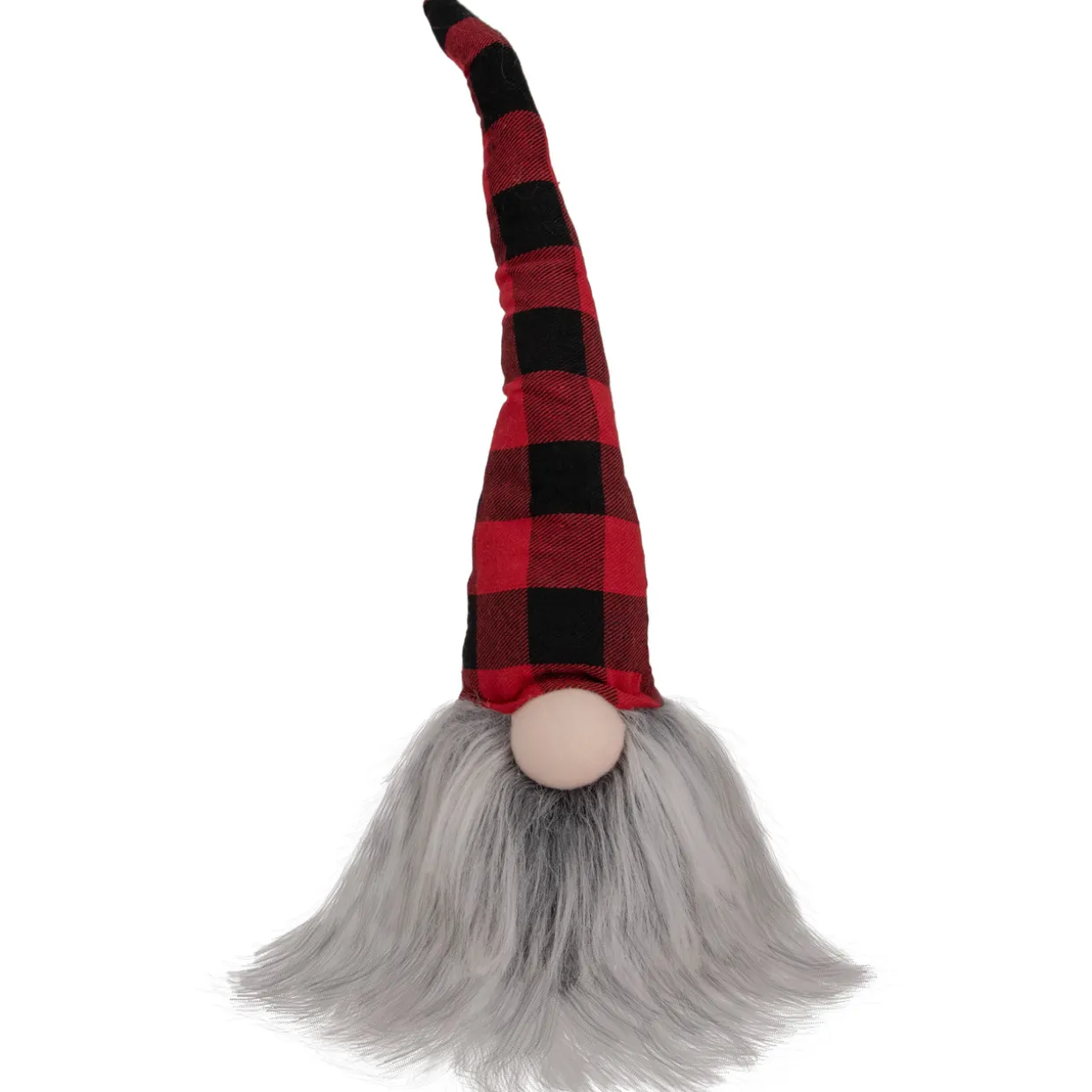 Buffalo Plaid Gnome Head with Long Beard Christmas Figure - 16" - Red and Black