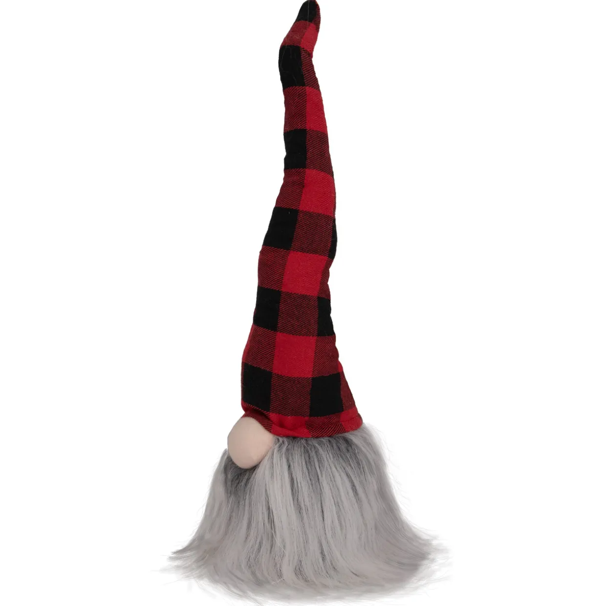 Buffalo Plaid Gnome Head with Long Beard Christmas Figure - 16" - Red and Black