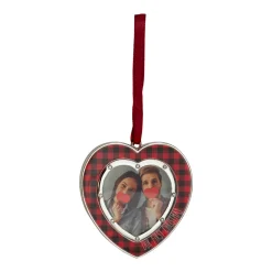 Buffalo Plaid Heart Shaped Picture Frame Christmas Ornament - 3" - Silver Finish