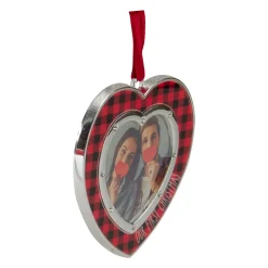 Buffalo Plaid Heart Shaped Picture Frame Christmas Ornament - 3" - Silver Finish