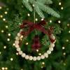 Buffalo Plaid Tree and Bow Wooden Beaded Christmas Wreath Ornament - 5.5"
