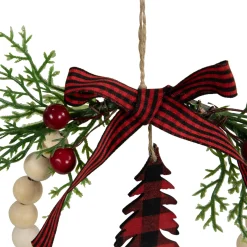 Buffalo Plaid Tree and Bow Wooden Beaded Christmas Wreath Ornament - 5.5