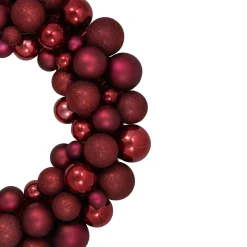 Burgundy 3-Finish Shatterproof Ball Christmas Wreath - 24