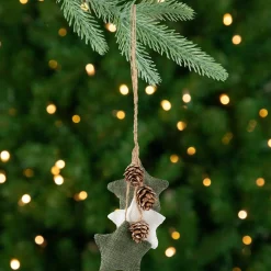 Burlap Star and Pine Cones Plush Christmas Ornament - 11.75"