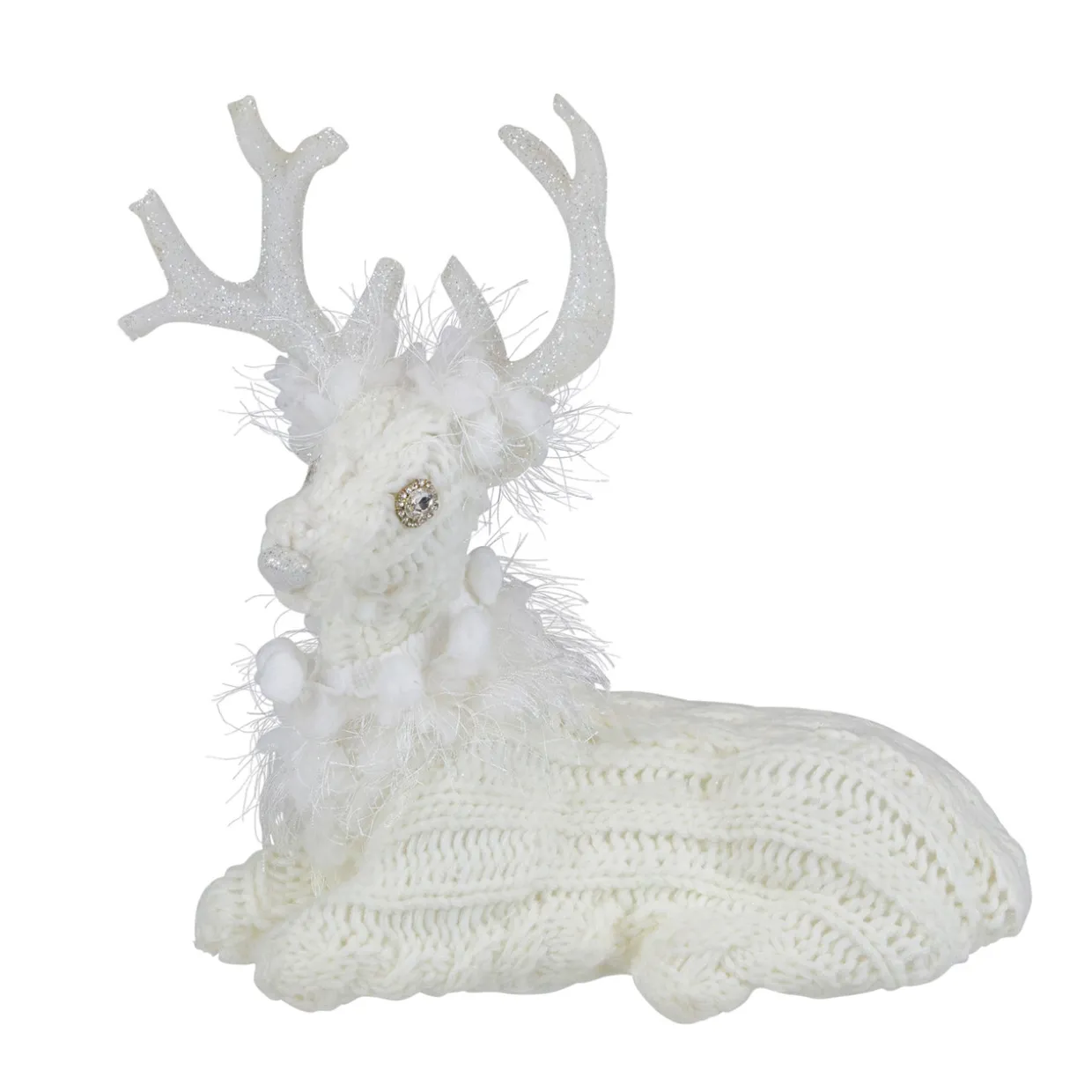 Cable Knit Sweater Sitting Reindeer Christmas Figure - 9.75"