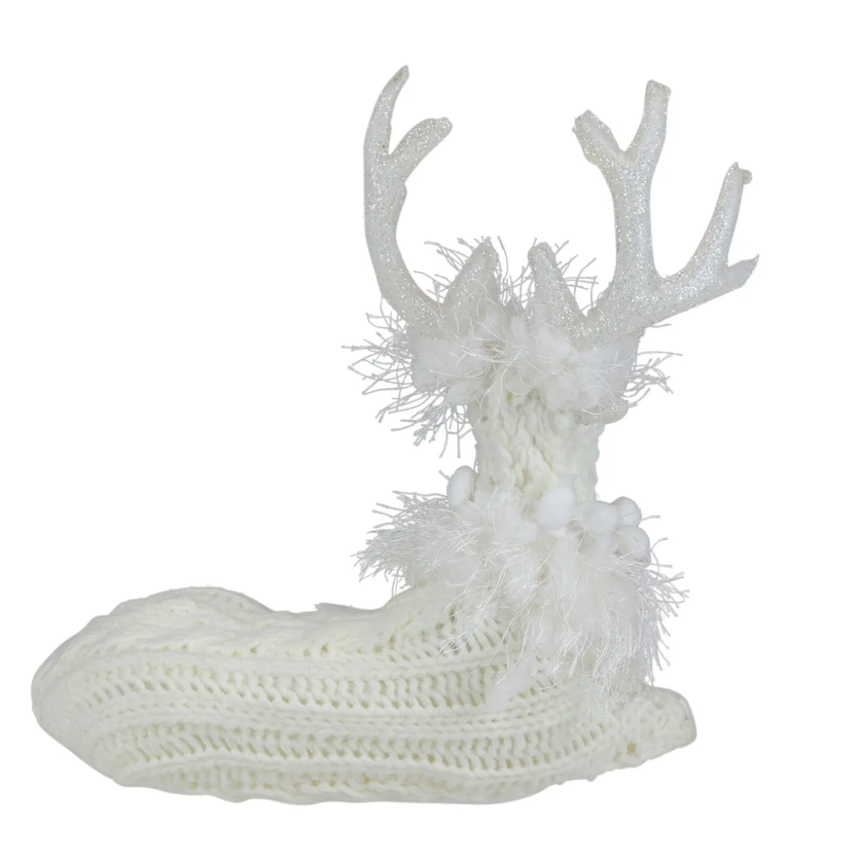 Cable Knit Sweater Sitting Reindeer Christmas Figure - 9.75"