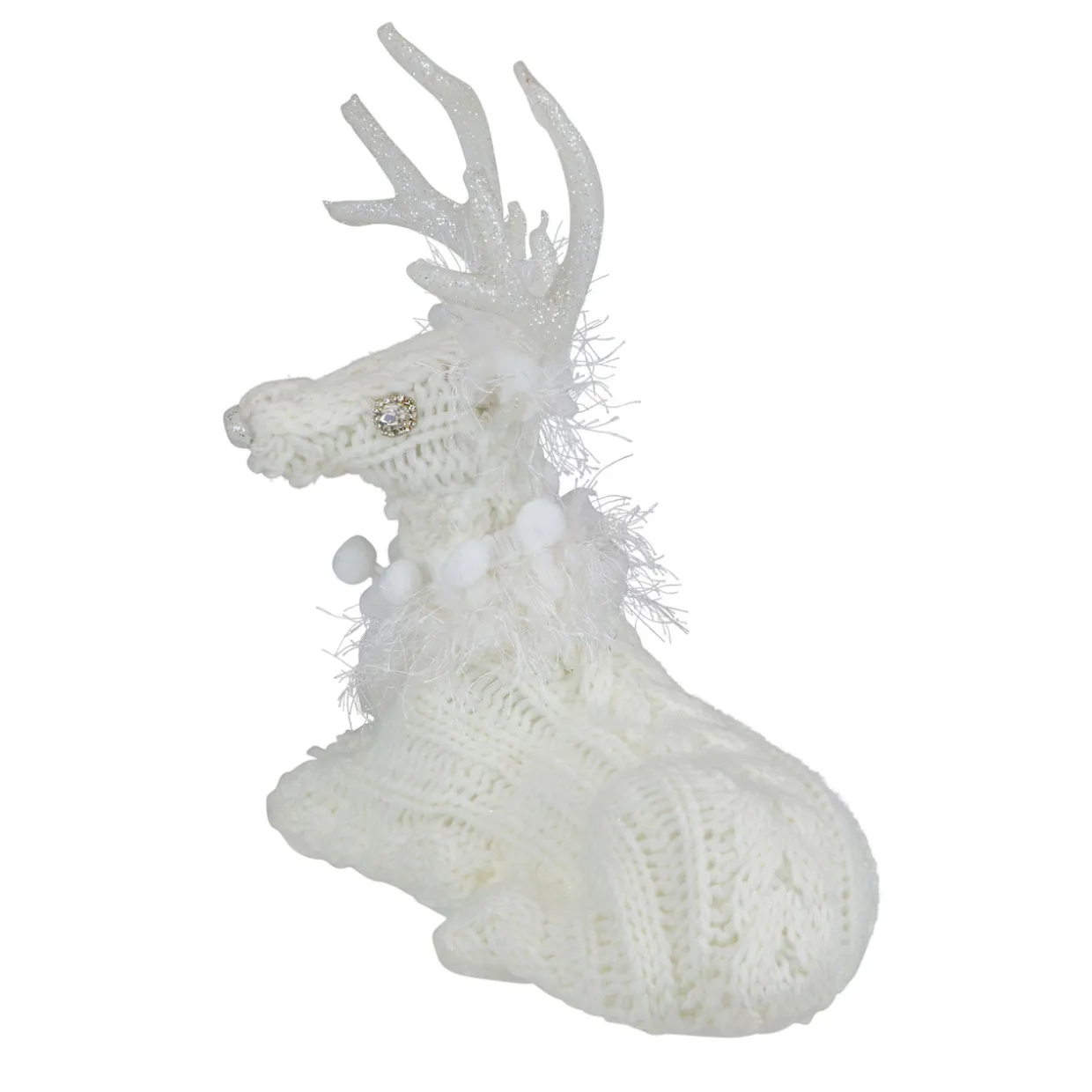 Cable Knit Sweater Sitting Reindeer Christmas Figure - 9.75"