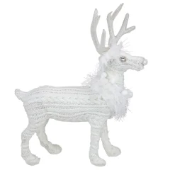 Cable Knit Sweater Standing Reindeer Christmas Figure - 13.5" - White
