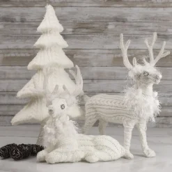 Cable Knit Sweater Standing Reindeer Christmas Figure - 13.5" - White