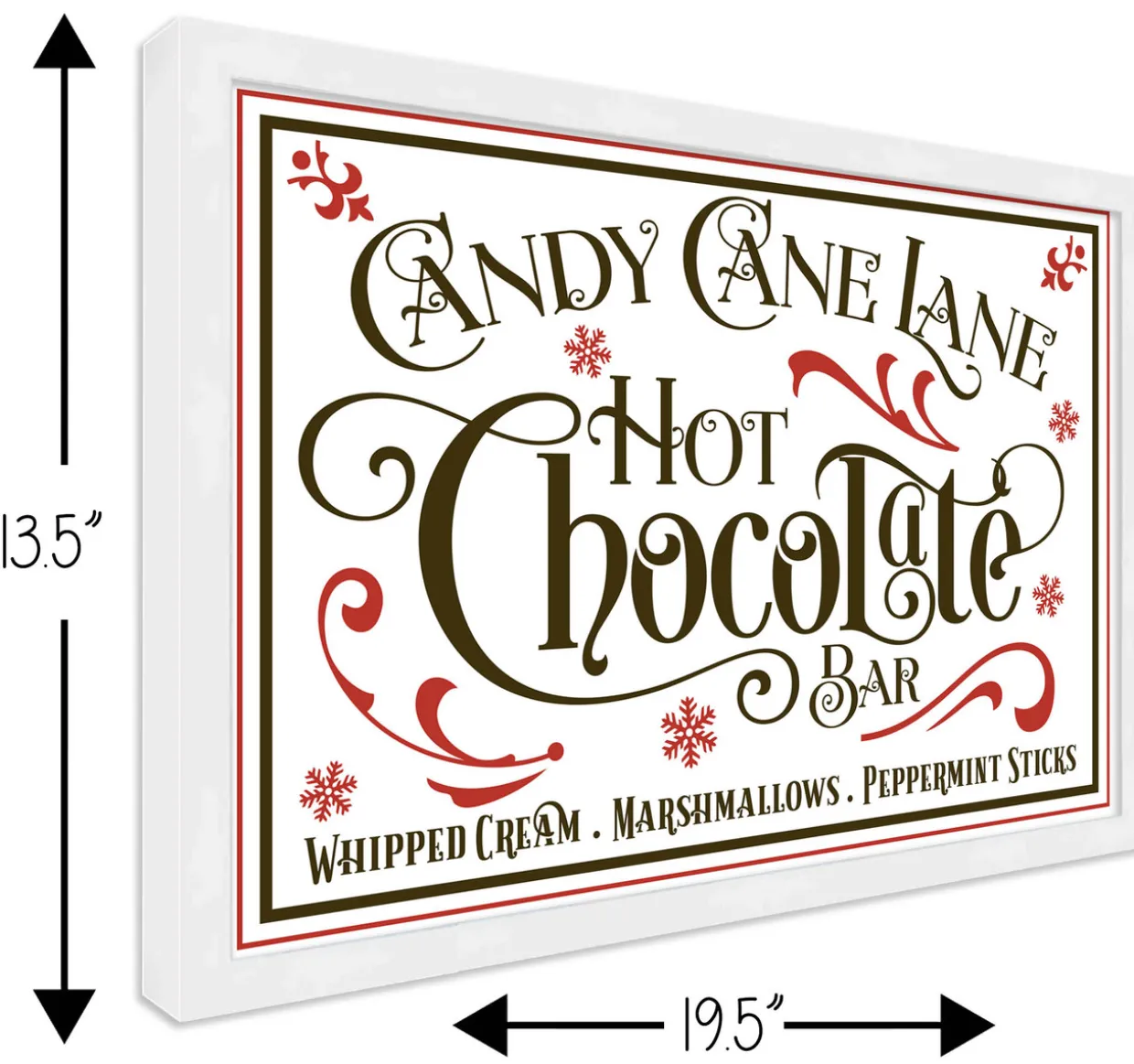 Candy Cane Lane Hot Chocolate Bar 13.5" x 19.5" Framed Christmas Wall Decor Sign Poster in a Natural Wooden Frame with UV Acrylic and Hangers