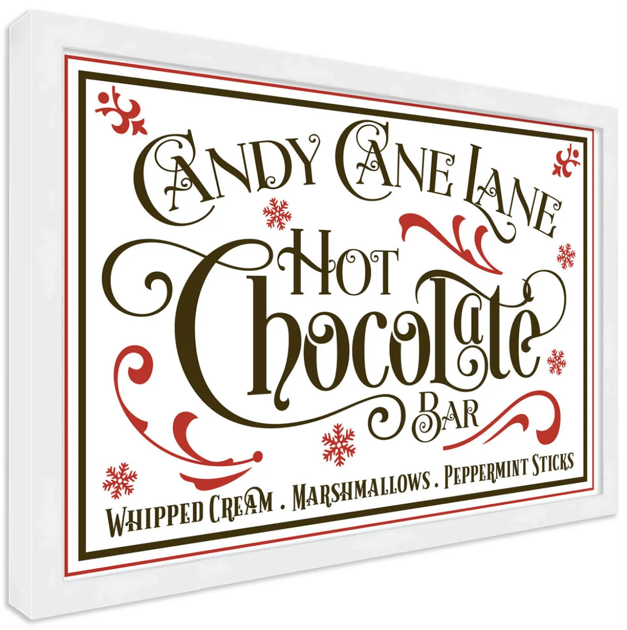 Candy Cane Lane Hot Chocolate Bar 13.5" x 19.5" Framed Christmas Wall Decor Sign Poster in a Natural Wooden Frame with UV Acrylic and Hangers