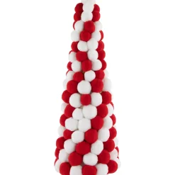 Candy Cane Plush PomPom Christmas Tree Decoration - 15" - Red and White