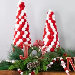 Candy Cane Plush PomPom Christmas Tree Decoration - 15" - Red and White