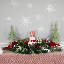 Candy Cane Snowman and Ornaments Christmas Swag - 37.5" - Unlit