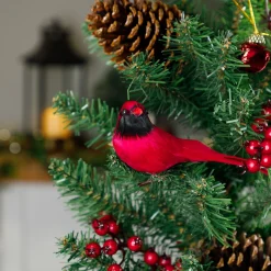 Cardinal Birds Clip-On Christmas Ornaments - 6" - Red - Set of 2