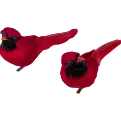 Cardinal Birds Clip-On Christmas Ornaments - 6" - Red - Set of 2
