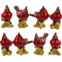 Cardinal Birds on a Stomp Christmas Figurines - 4.5" - Red - Set of 8