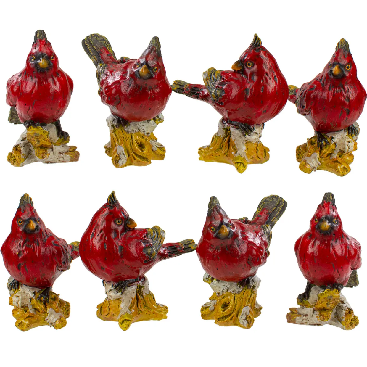 Cardinal Birds on a Stomp Christmas Figurines - 4.5" - Red - Set of 8