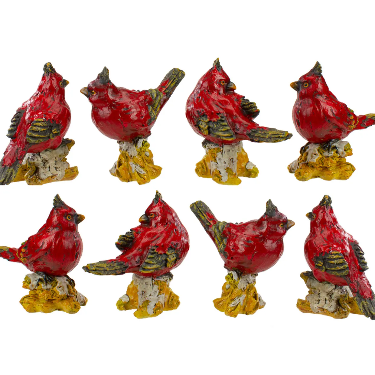 Cardinal Birds on a Stomp Christmas Figurines - 4.5" - Red - Set of 8