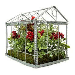 Cardinal Boxwood Artificial Christmas Greenhouse Arrangement - 9" - Red and Green