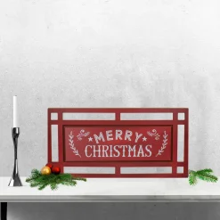 Carved "Merry Christmas " Wooden Rectangular Wall Sign - 24” - Red and White
