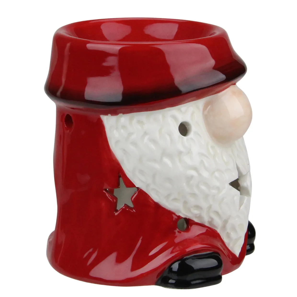 Ceramic Christmas Star Gnome Tealight Candle Holder - 4.75 - Red