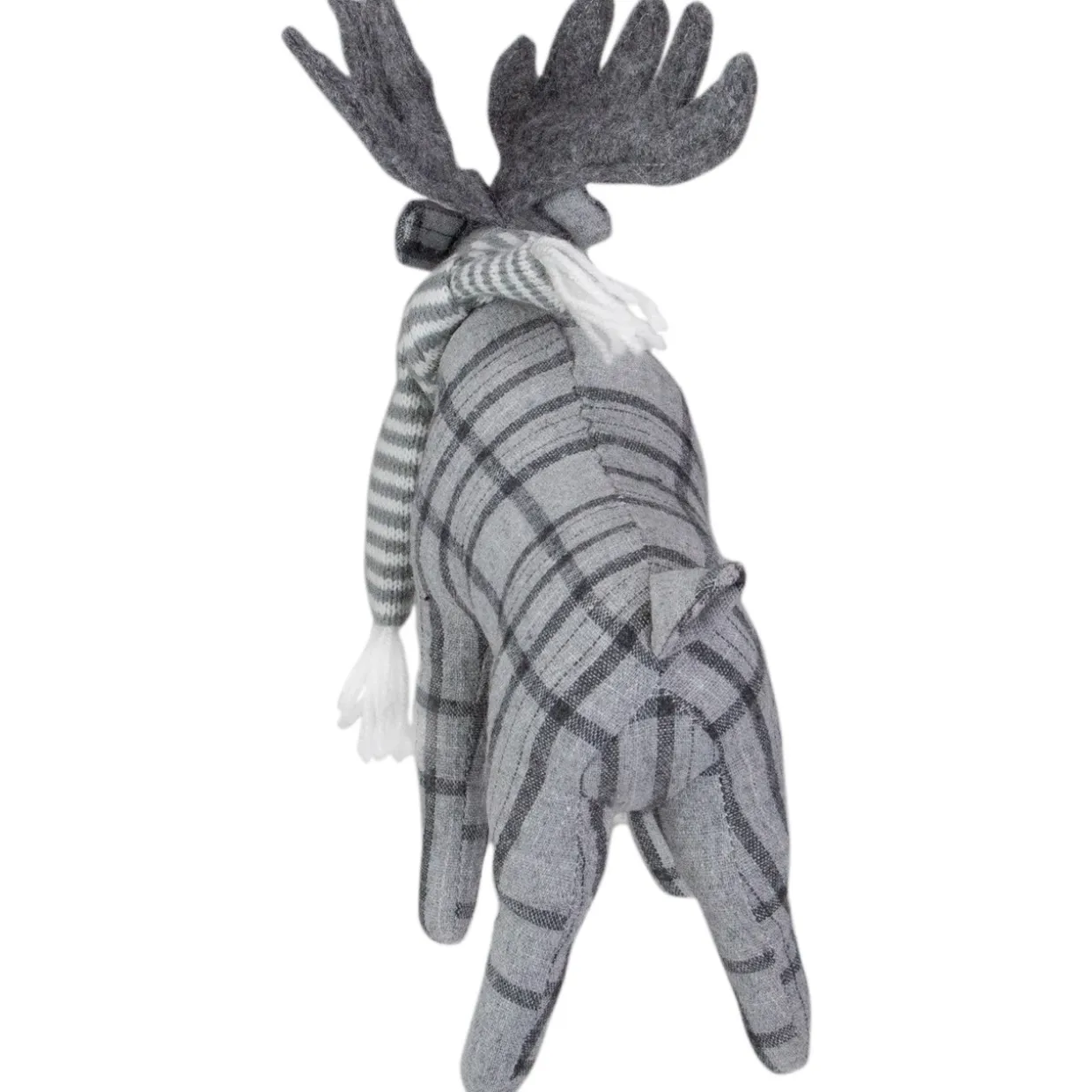 Checkered Moose with Striped Scarf Christmas Figure - 10" - Gray